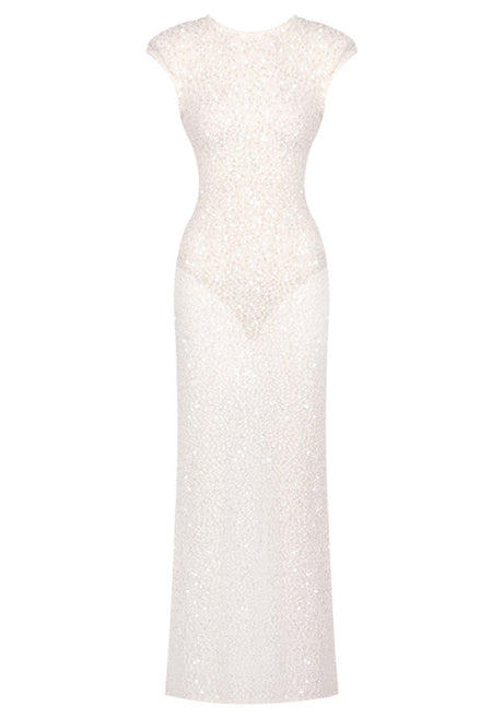 Embellished Backless Maxi Dress White