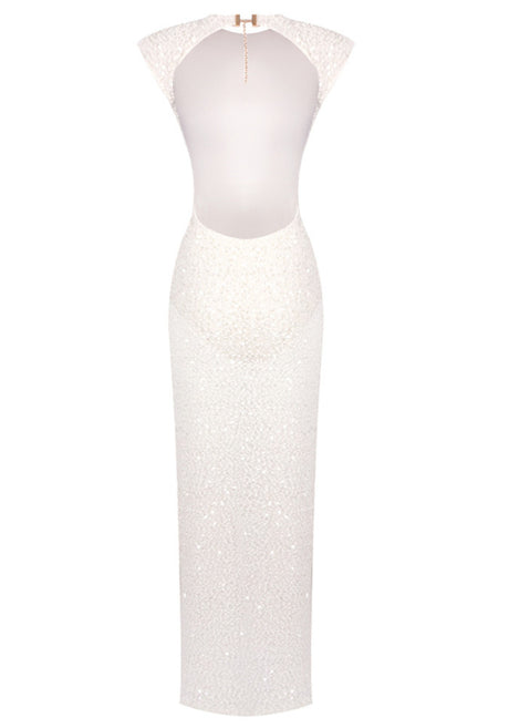 Embellished Backless Maxi Dress White