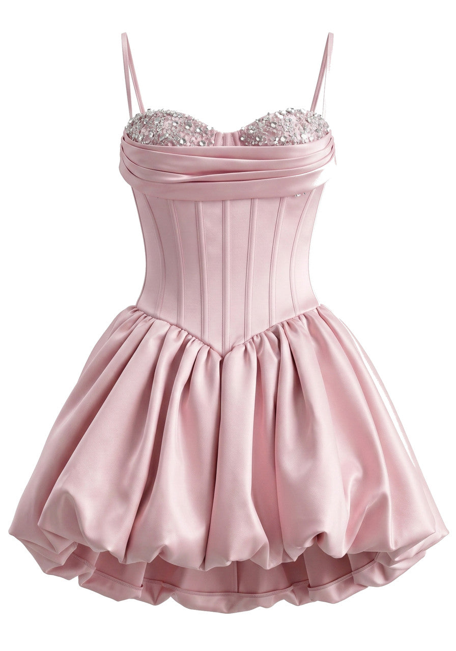 Sequin Bustier Bubble Dress Pink