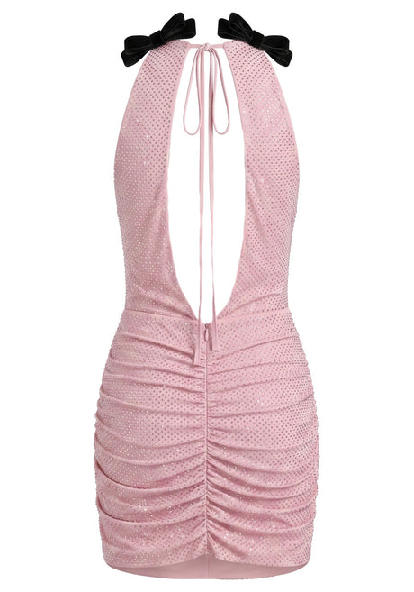 Embellished Draped Bow Detail Dress Pink