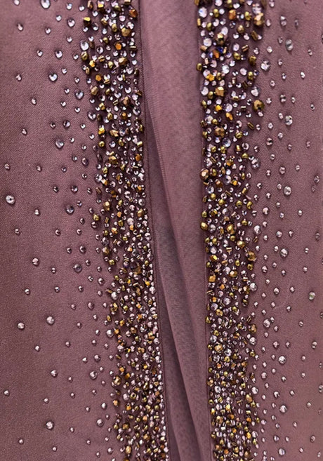 Embellished Mesh Insert Maxi Dress Brown