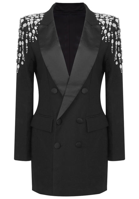 Embellished Shoulder Blazer Dress Black