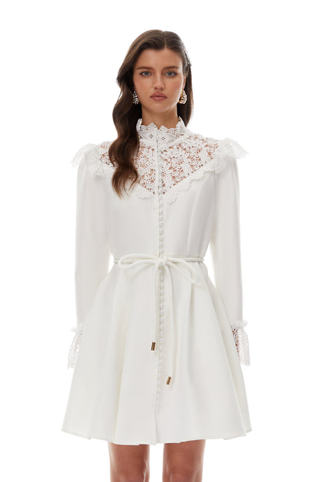Aurohaya Embla White Lace Trim Mini Dress