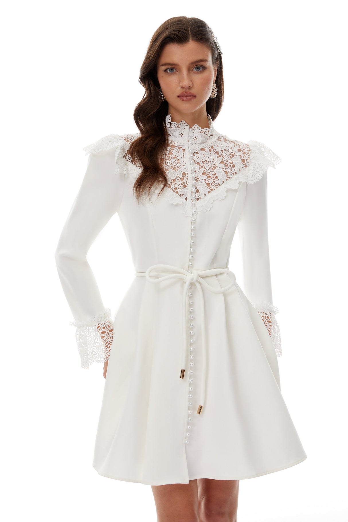 Aurohaya Embla White Lace Trim Mini Dress