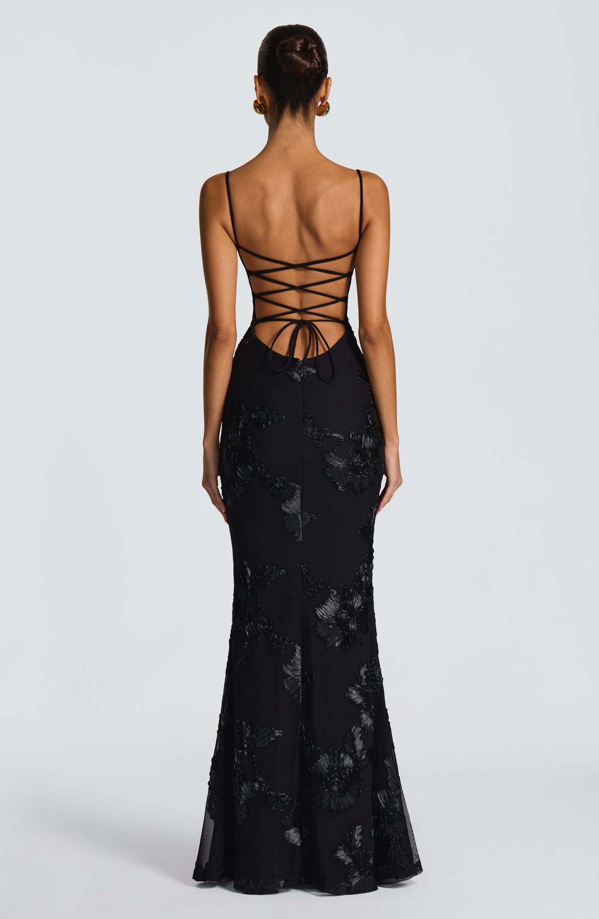 Aurohaya Émeline Floral Appliqué Corset Maxi Dress