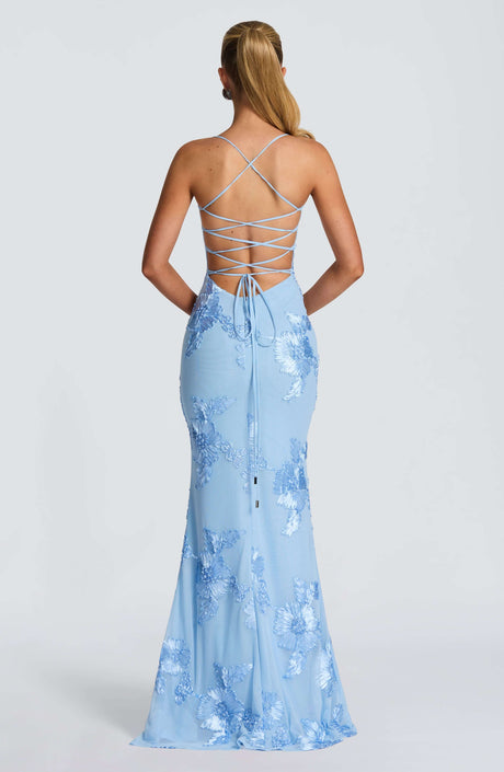 Aurohaya Émeline Floral Appliqué Corset Maxi Dress