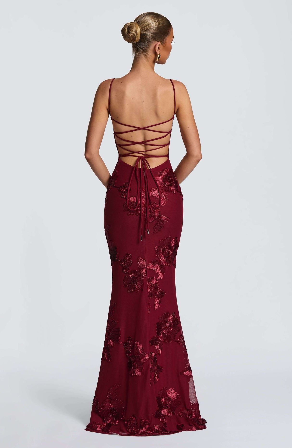 Aurohaya Émeline Floral Appliqué Corset Maxi Dress