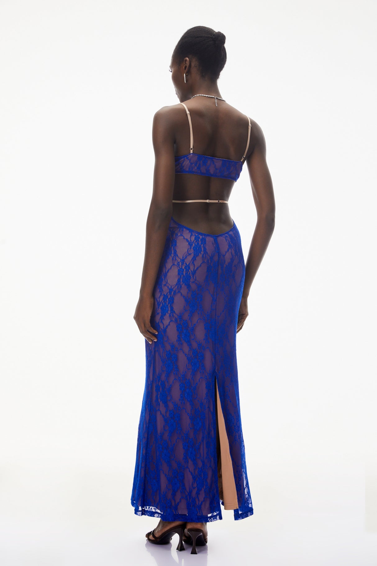 Aurohaya Emilia Navy Blue Floral Lace Maxi Dress