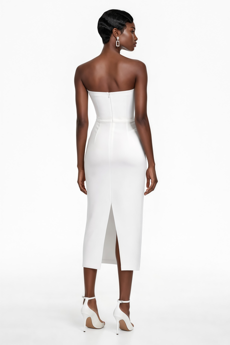 Aurohaya Escolástica White Off Shoulder Midi Dress