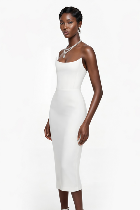 Aurohaya Escolástica White Off Shoulder Midi Dress
