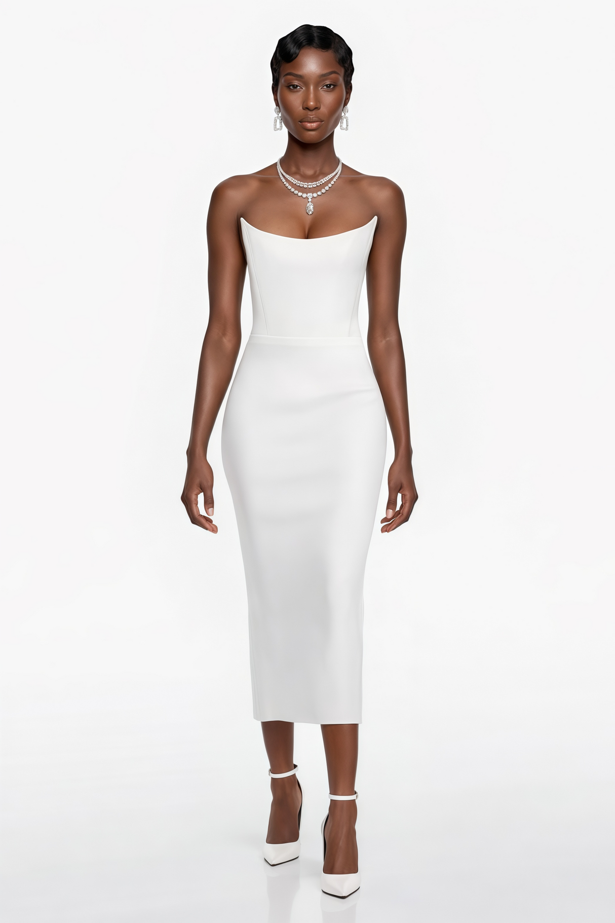 Aurohaya Escolástica White Off Shoulder Midi Dress