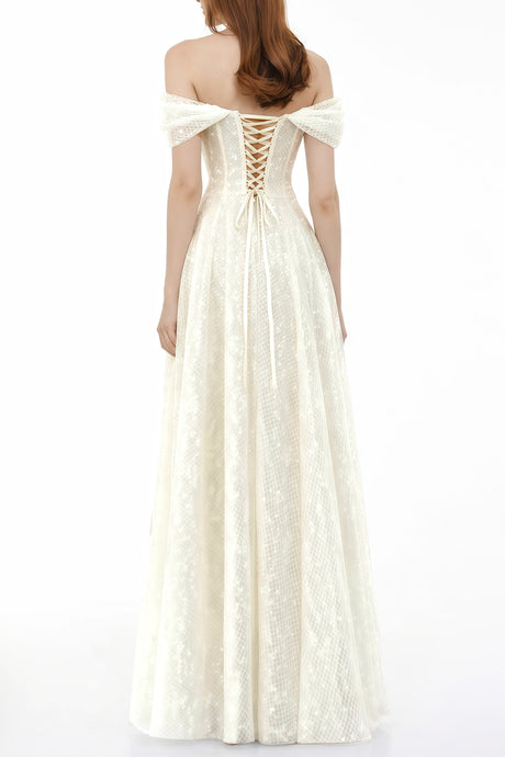 Aurohaya Esme White Off Shoulder Embellished Maxi Dress