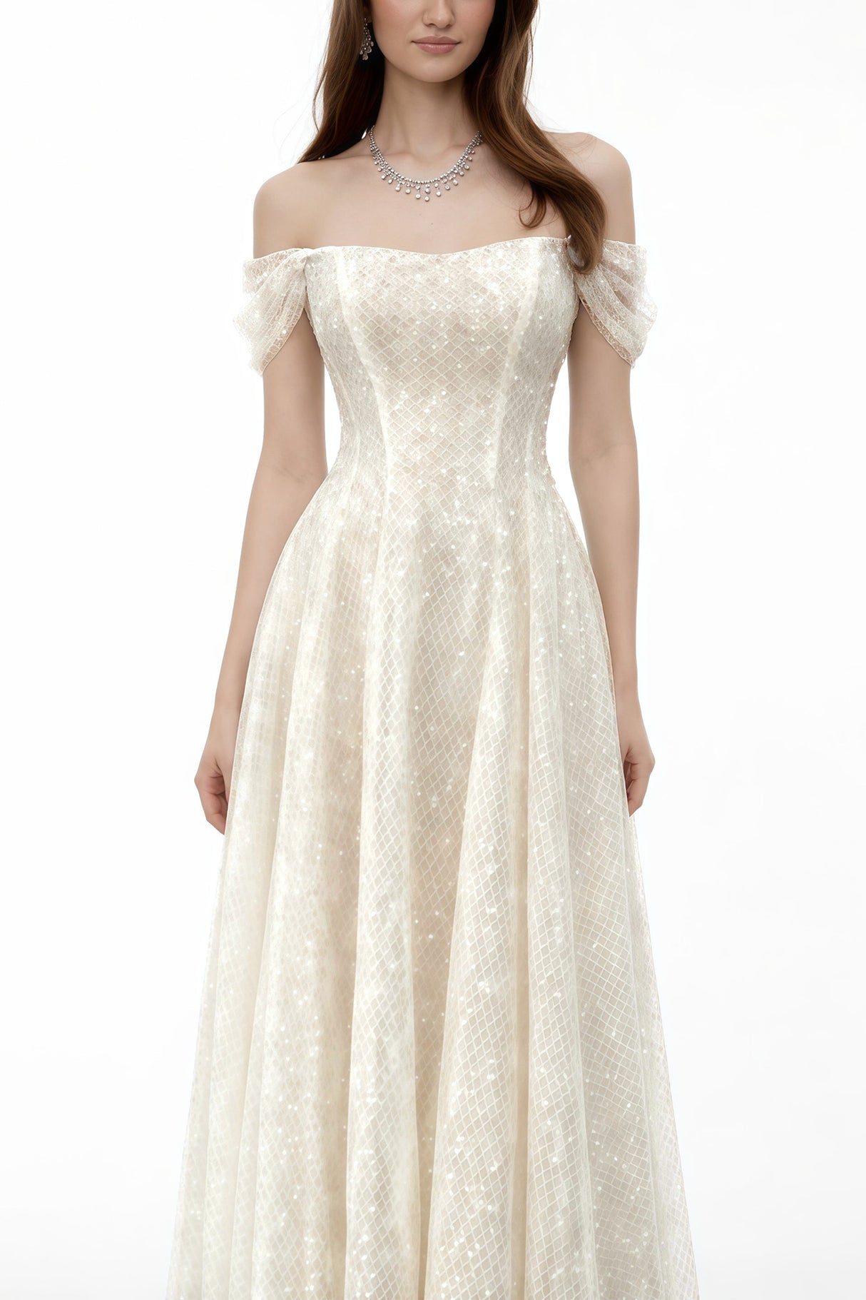 Aurohaya Esme White Off Shoulder Embellished Maxi Dress