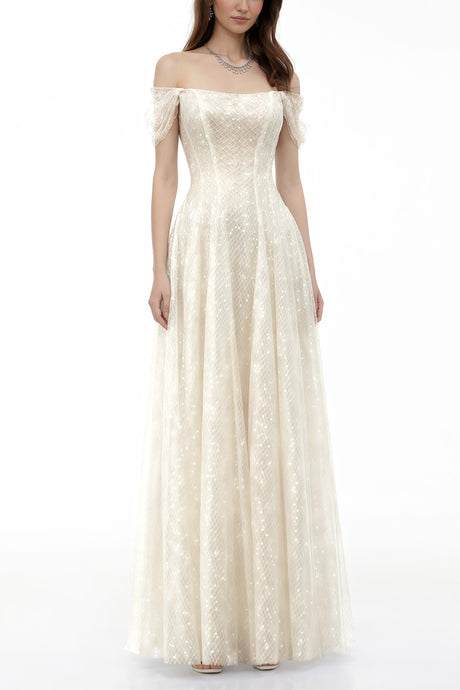 Aurohaya Esme White Off Shoulder Embellished Maxi Dress
