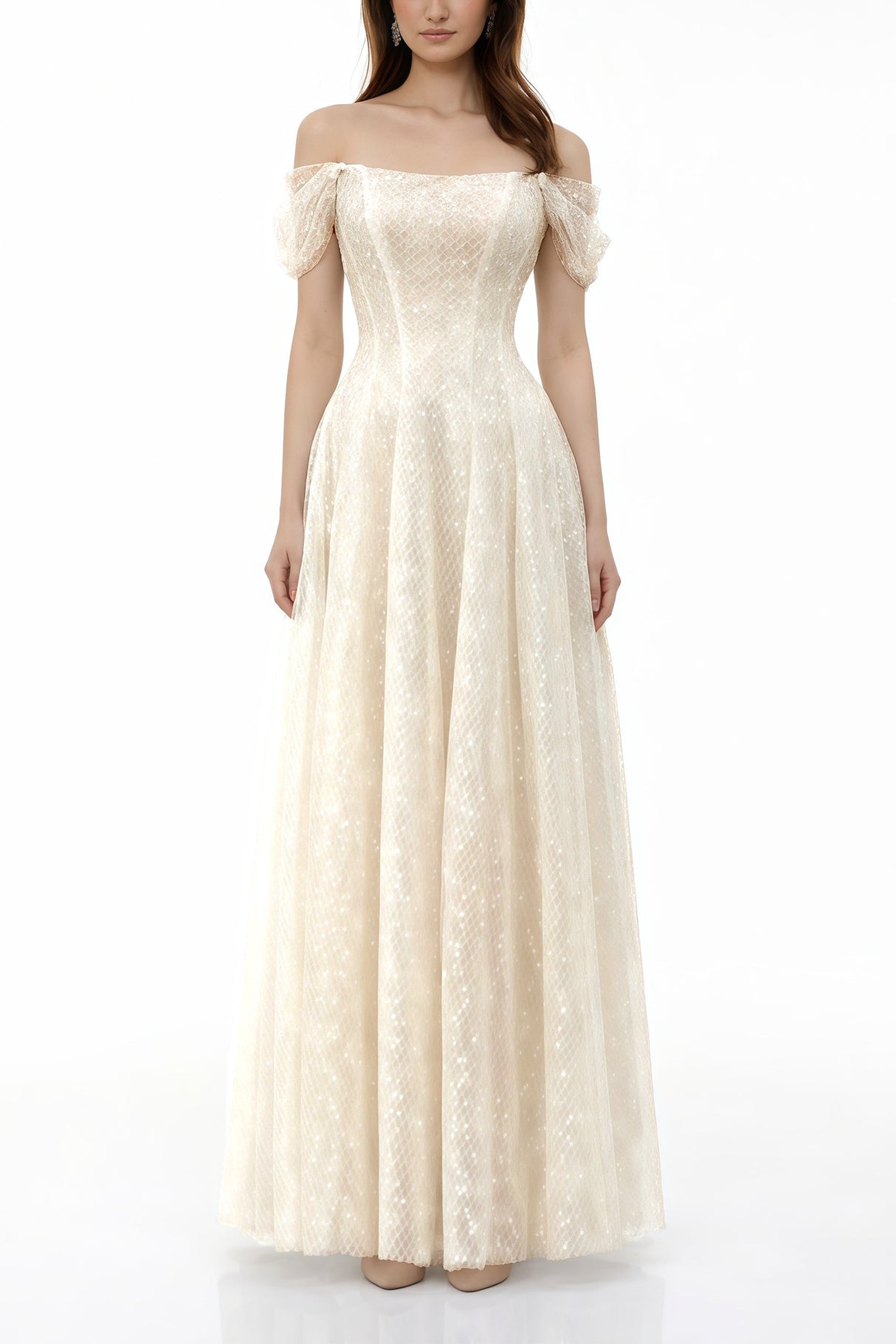 Aurohaya Esme White Off Shoulder Embellished Maxi Dress