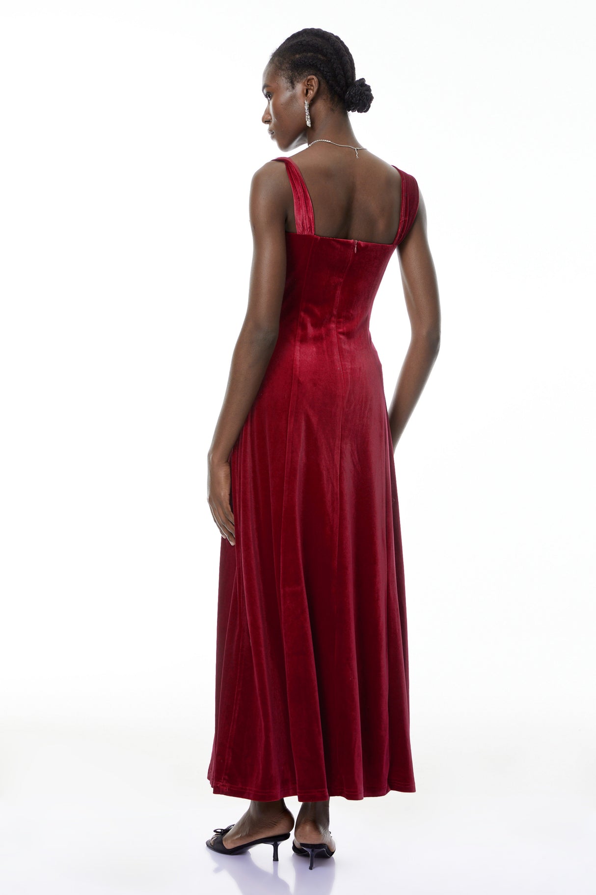 Aurohaya Eufrosina Red Velvet Maxi Dress with Crystals