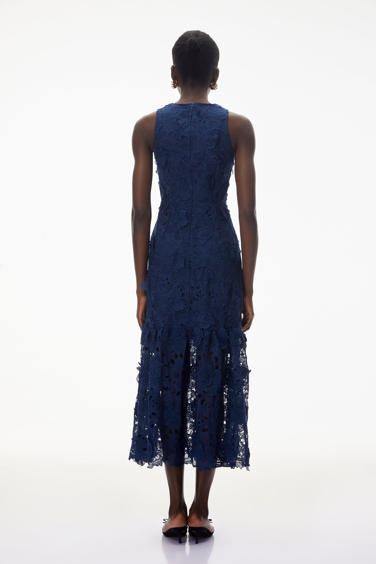 Aurohaya Briseis Blue Midi Dress with 3D Florals