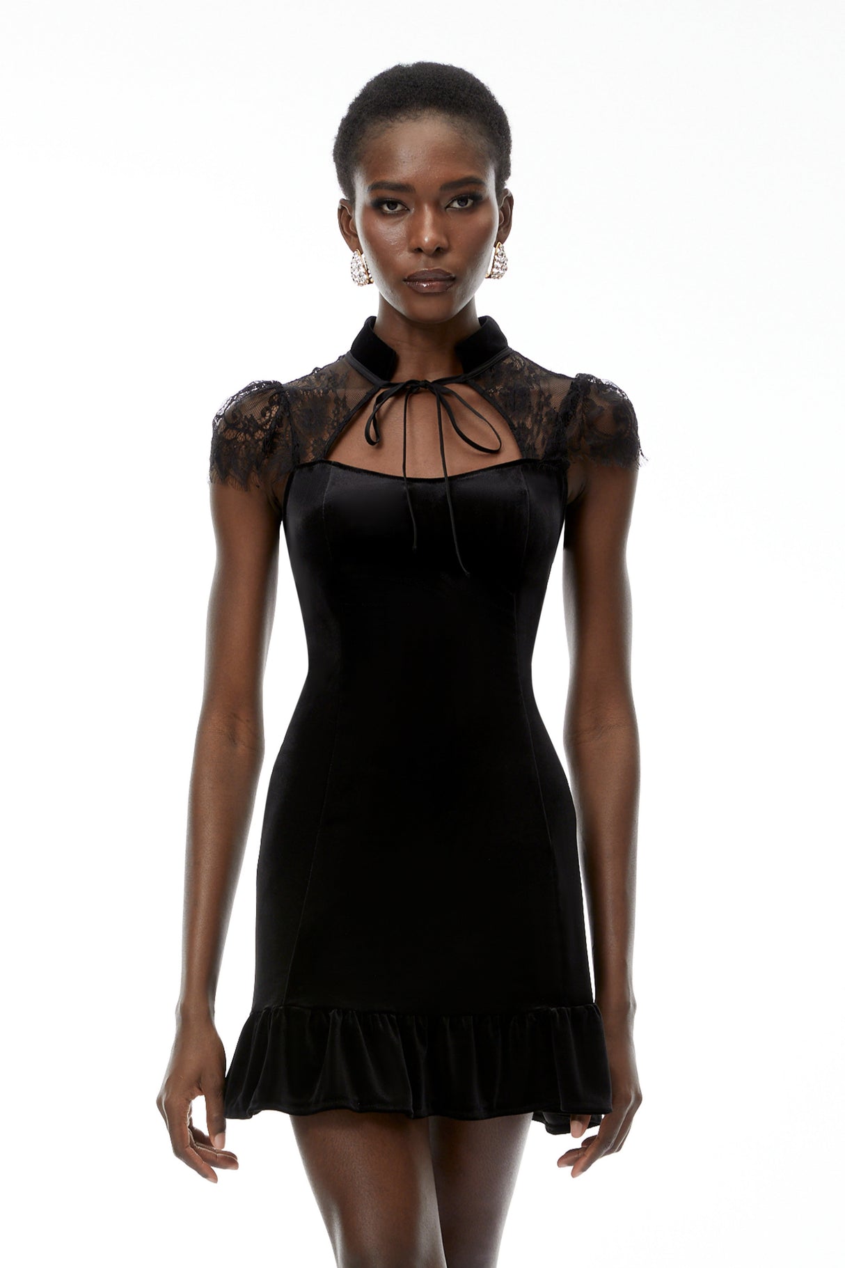 Aurohaya Eulalia Black Cut-Out Floral Lace Mini Dress