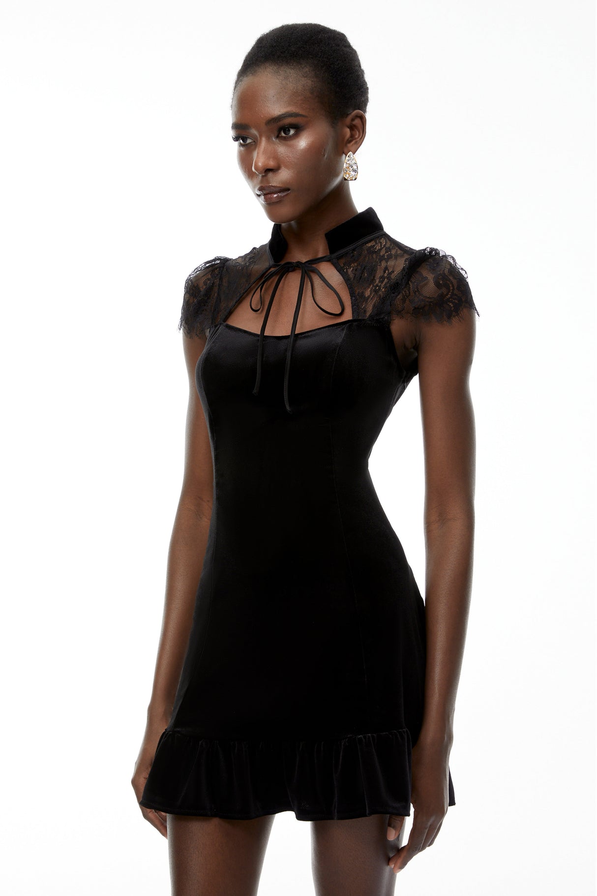 Aurohaya Eulalia Black Cut-Out Floral Lace Mini Dress