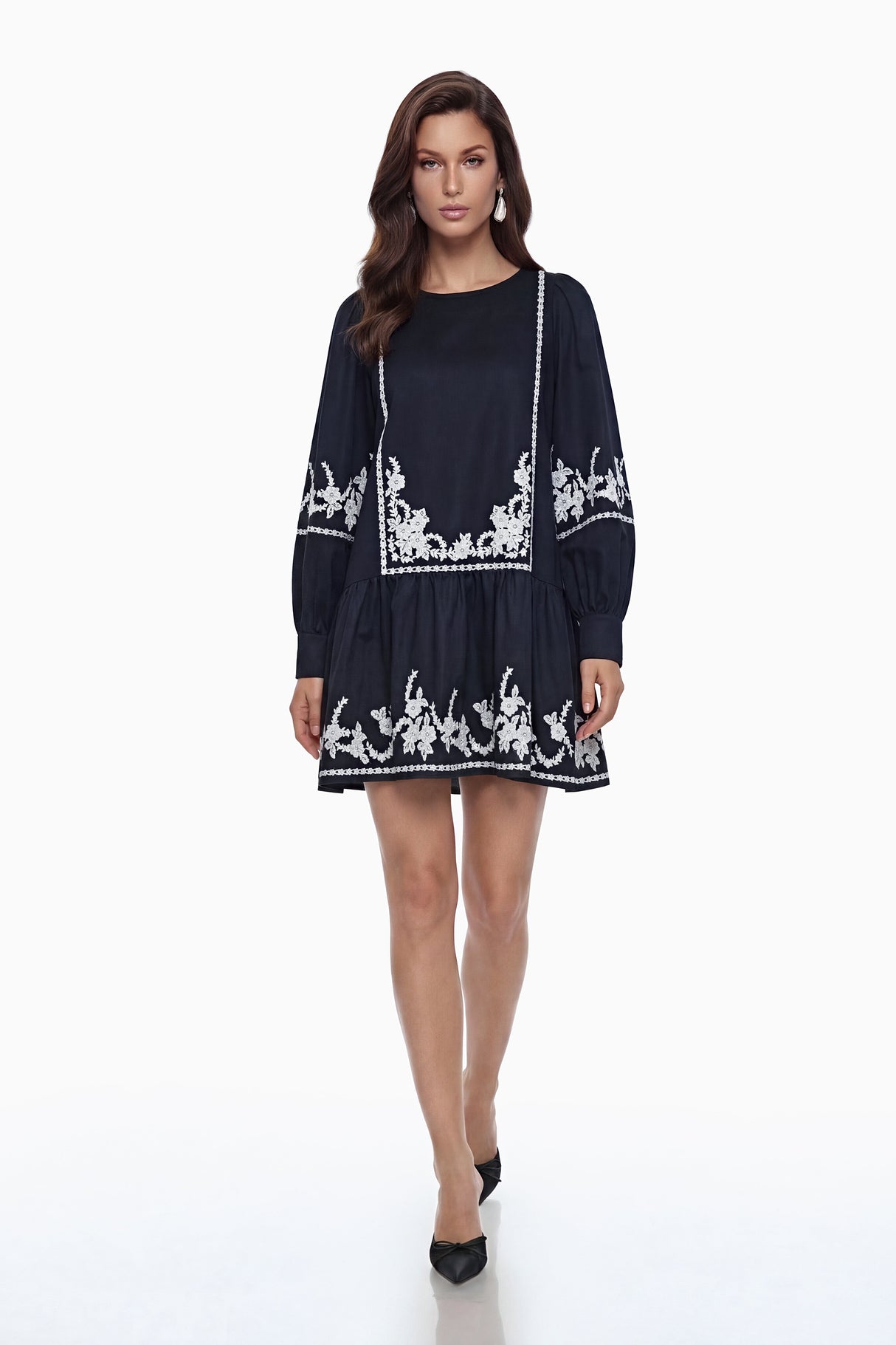 Aurohaya Eva Black Floral Embroidered Mini Dress