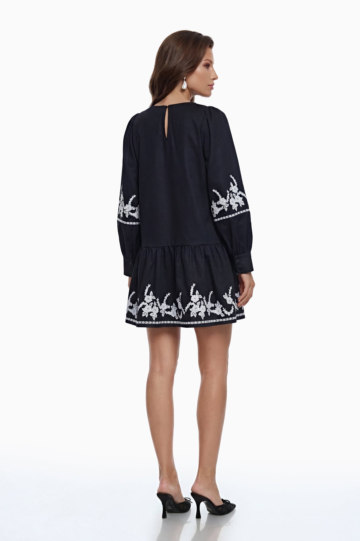 Aurohaya Eva Black Floral Embroidered Mini Dress