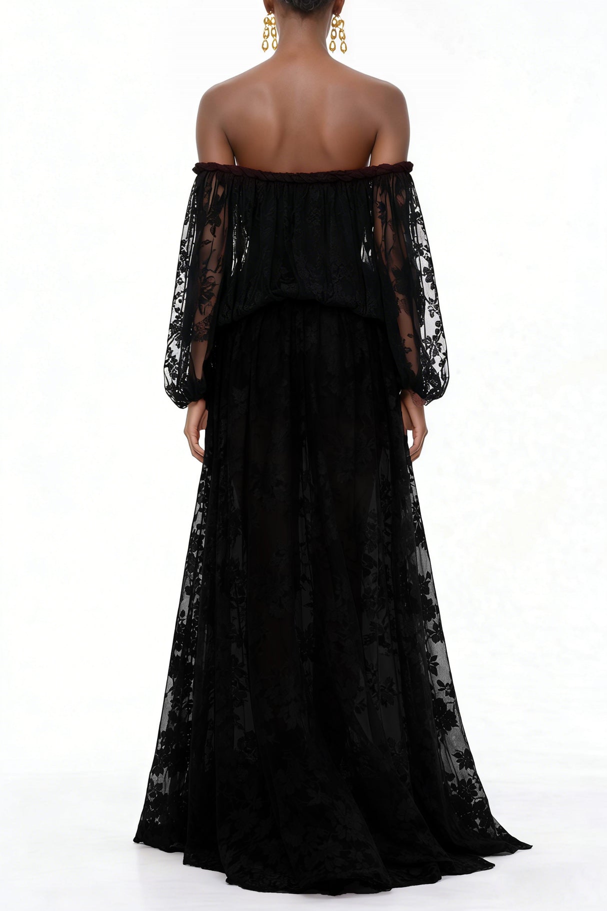 Aurohaya Fabienne Black Floral Appliqué Maxi Dress