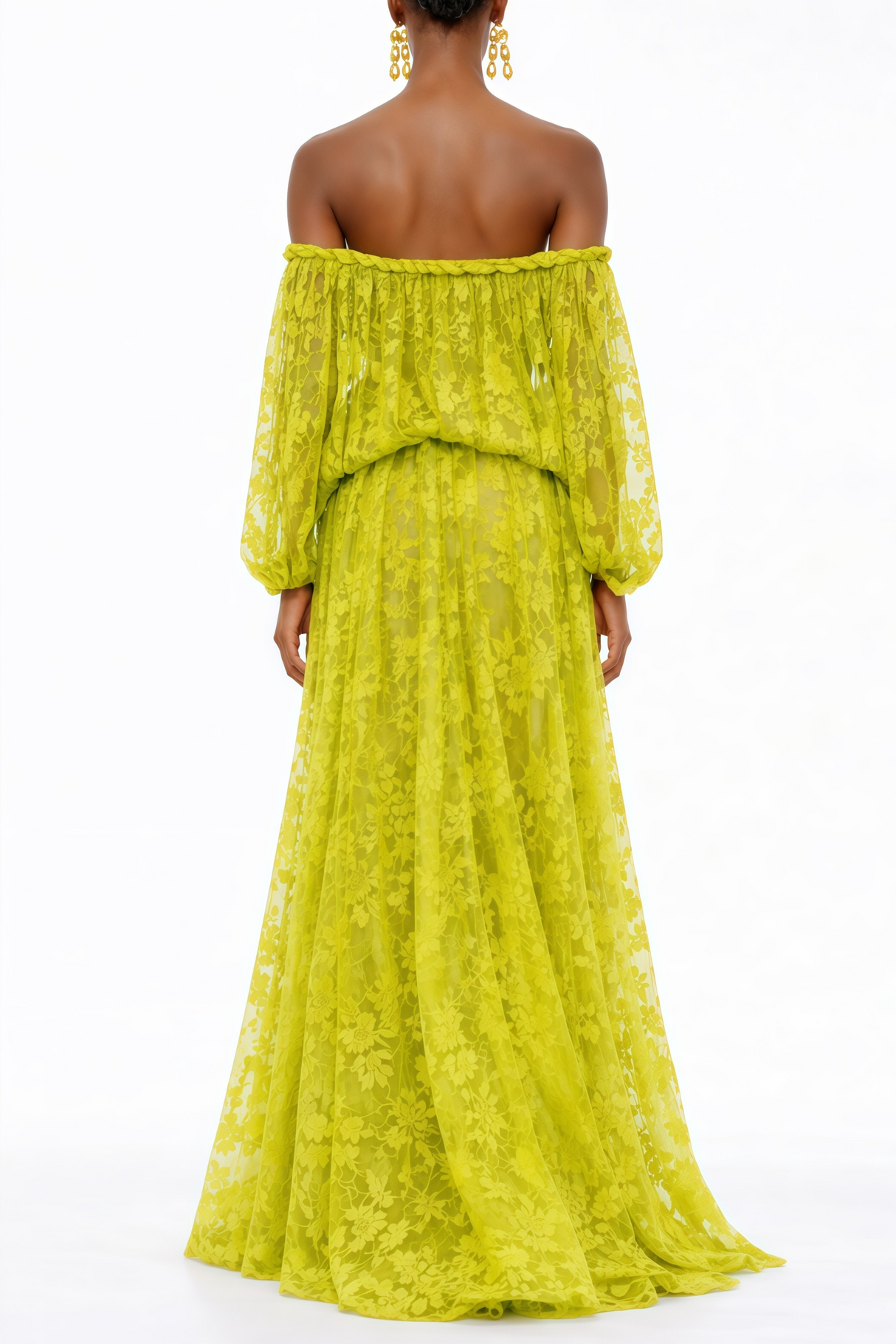 Aurohaya Fabienne Green Floral Appliqué Maxi Dress