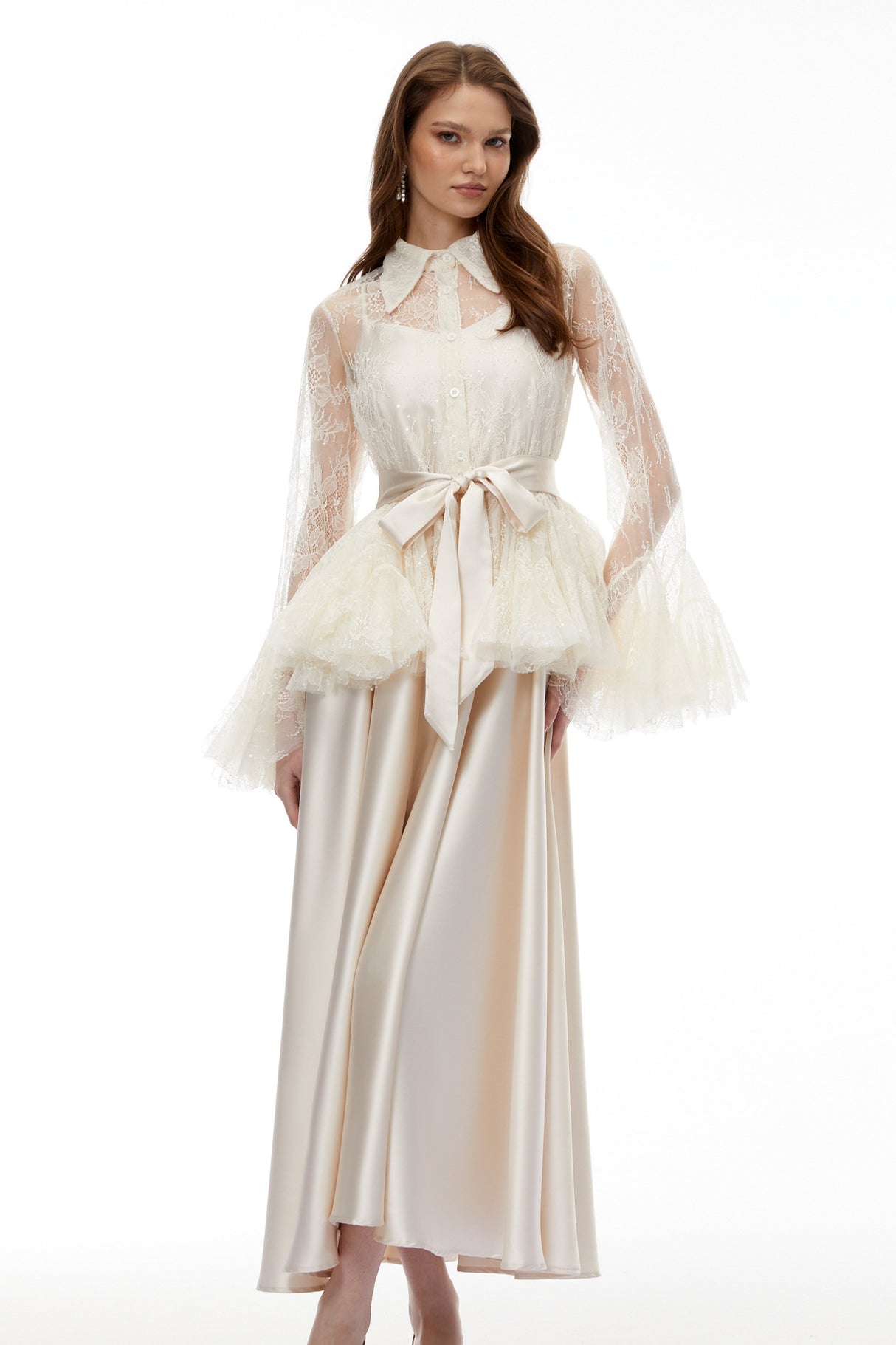 Aurohaya Fadila Neutral Semi-Sheer Blouse & Dress Set