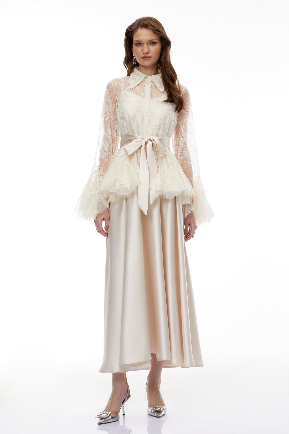 Aurohaya Fadila Neutral Semi-Sheer Blouse & Dress Set