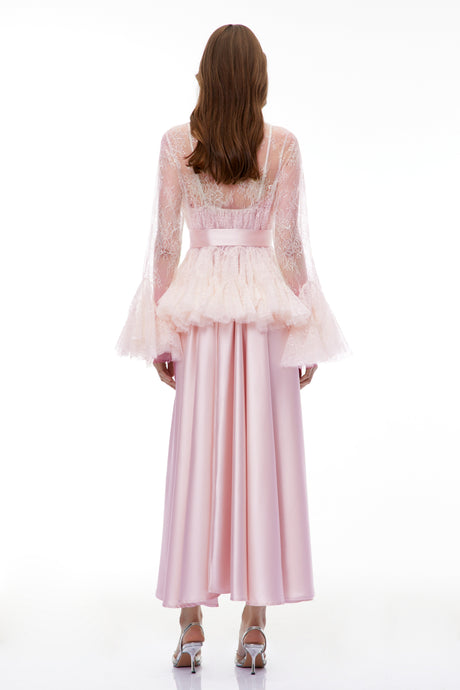 Aurohaya Fadila Pink Semi-Sheer Blouse & Dress Set
