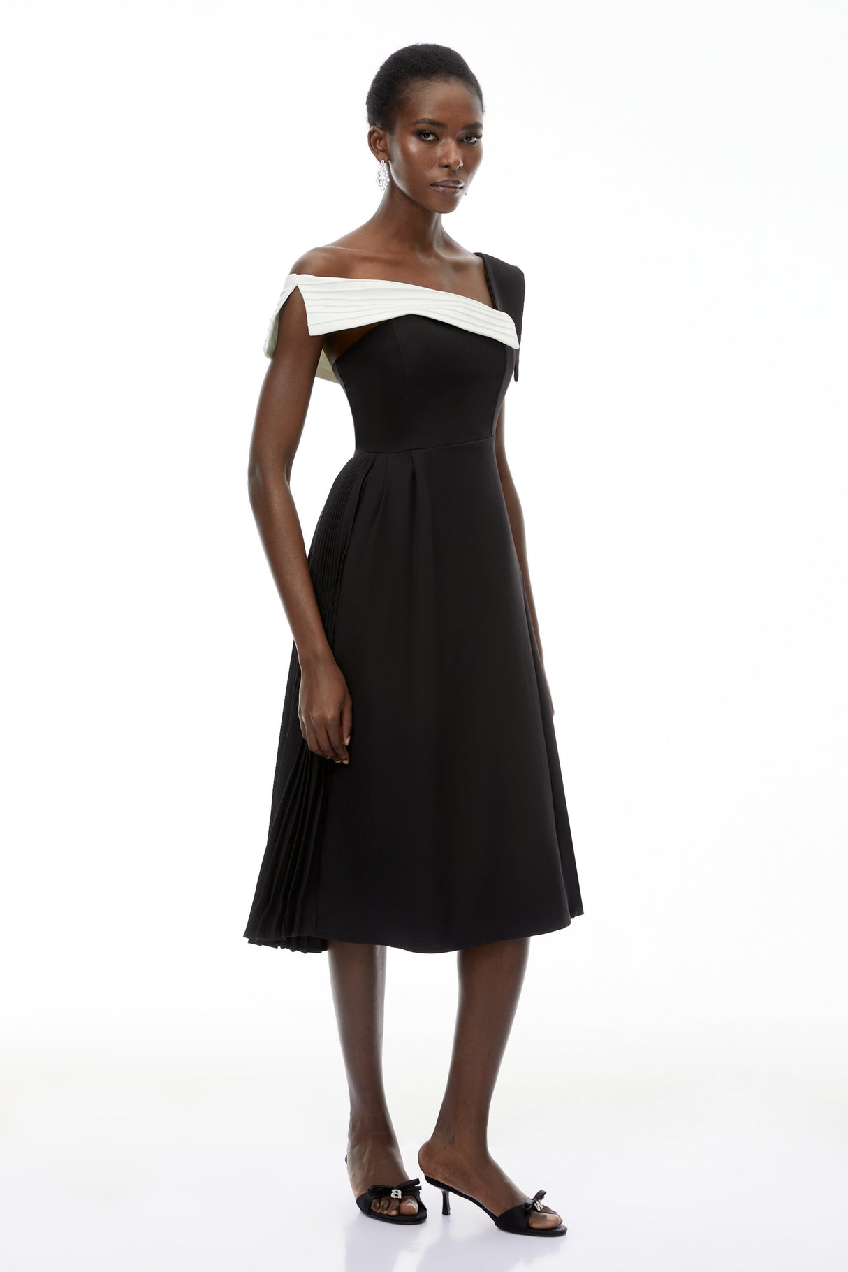 Aurohaya Faustine Black Asymmetrical Color Block Midi Dress