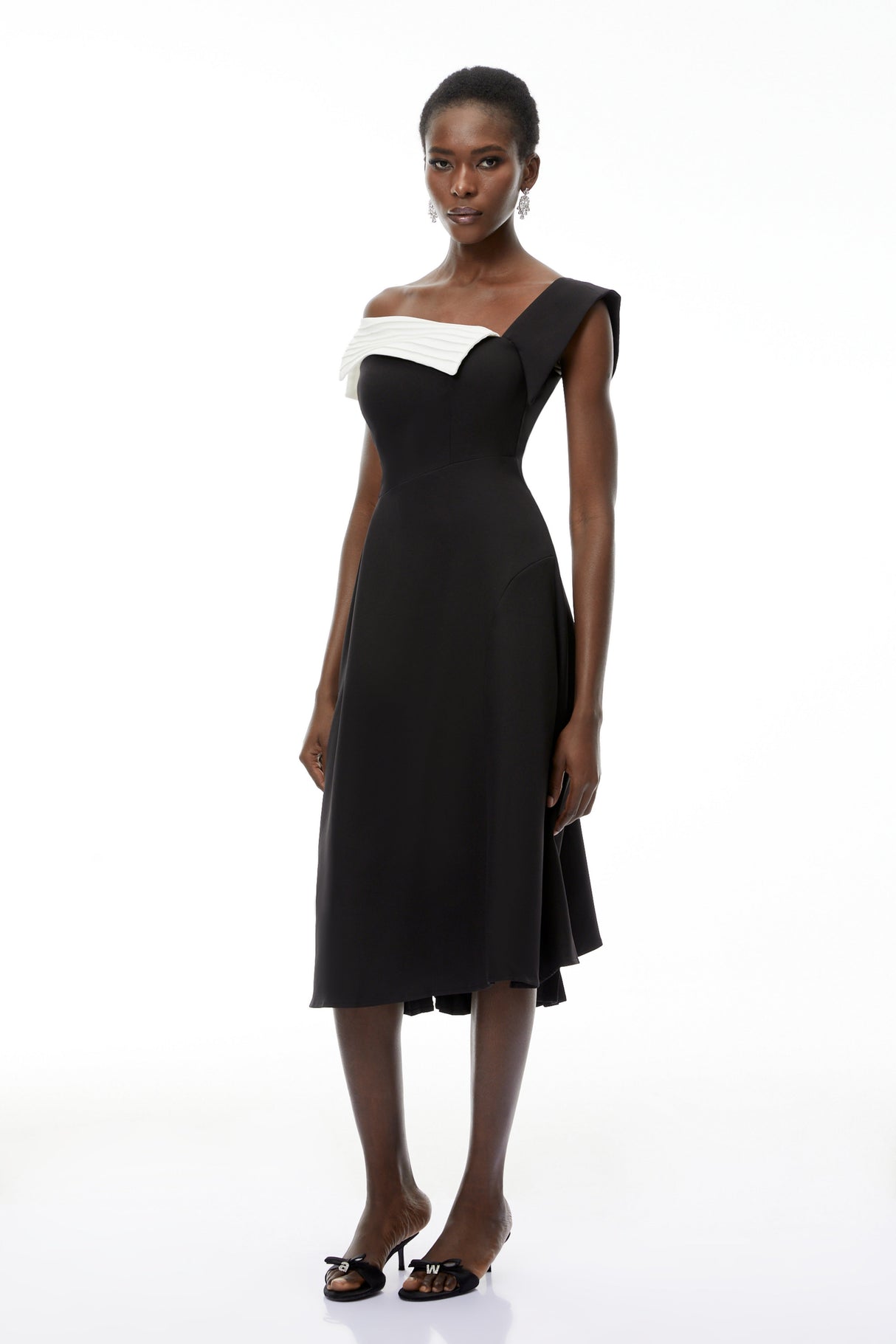 Aurohaya Faustine Black Asymmetrical Color Block Midi Dress