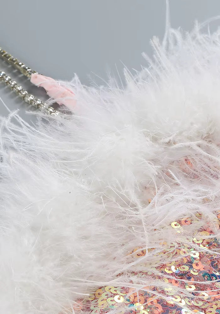 Feather Detail Sequin Midi Dress Pink