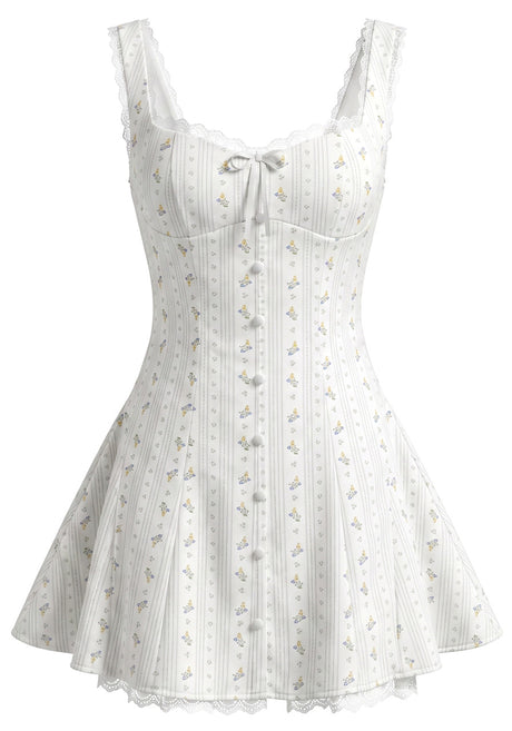 Floral A Line Corset Dress White Blue