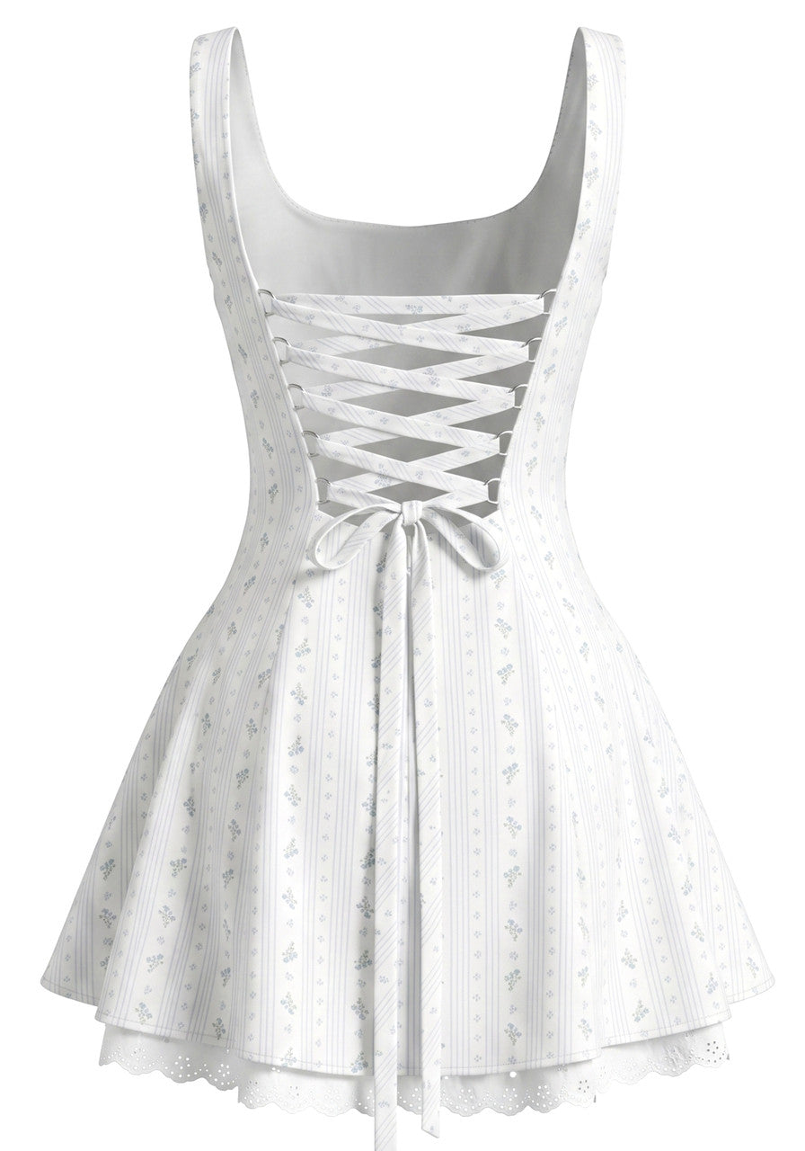 Floral A Line Corset Dress White Blue