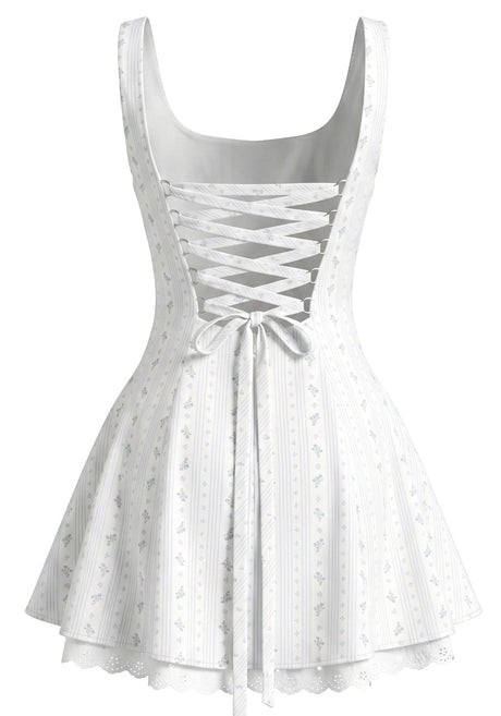 Floral A Line Corset Dress White Blue