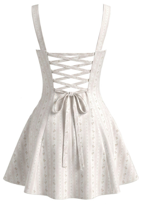 Floral A Line Corset Dress White Pink