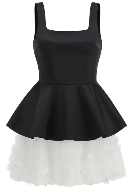 Floral A Line Dress Black White