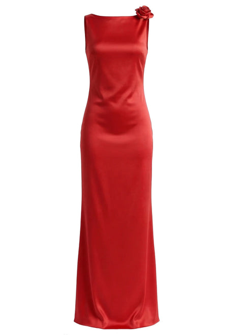 Floral Backless Maxi Dress Red