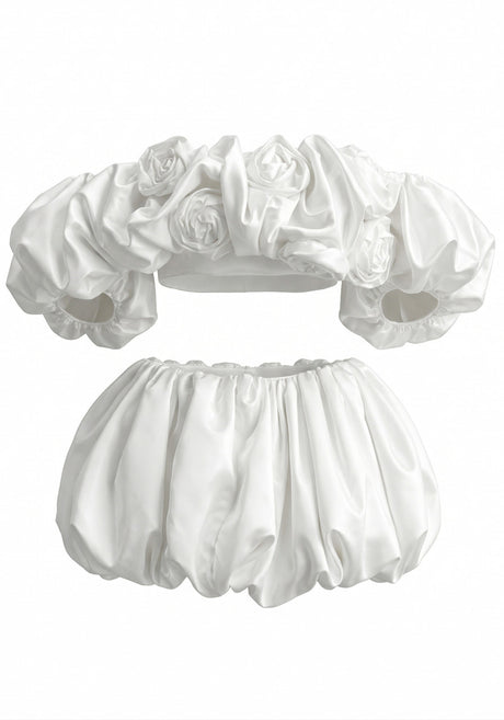 Floral Bardot Bubble Corset Two Piece Set White