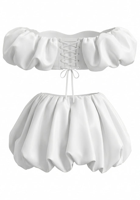Floral Bardot Bubble Corset Two Piece Set White