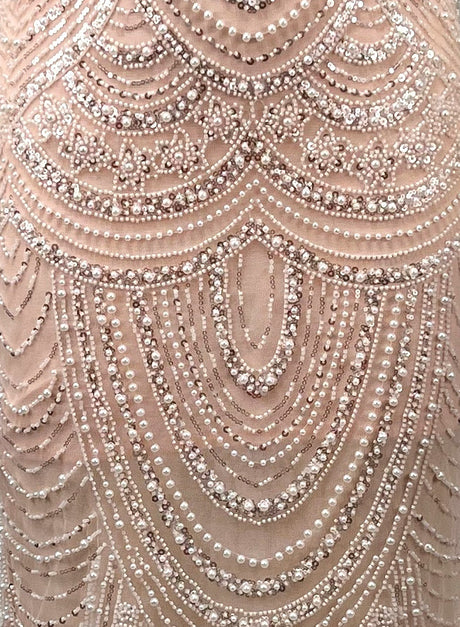 Floral Bardot Pearl Sequin Maxi Dress Pink