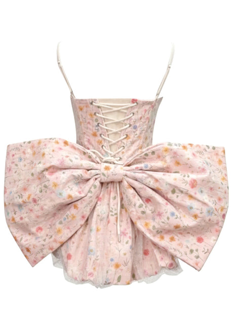 Floral Bow Detail Corset Bubble Dress Pink