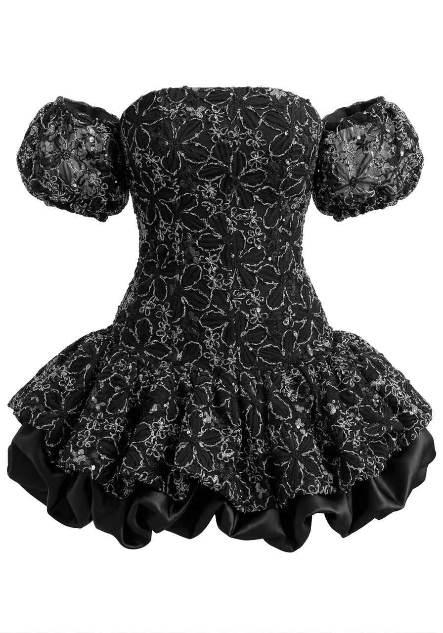 Floral Bubble Corset Dress Black