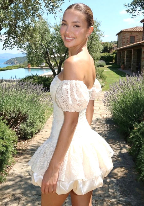 Floral Bubble Corset Dress Ivory