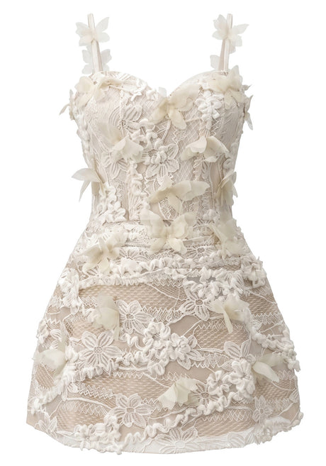 Floral Butterfly Lace A Line Dress Ivory