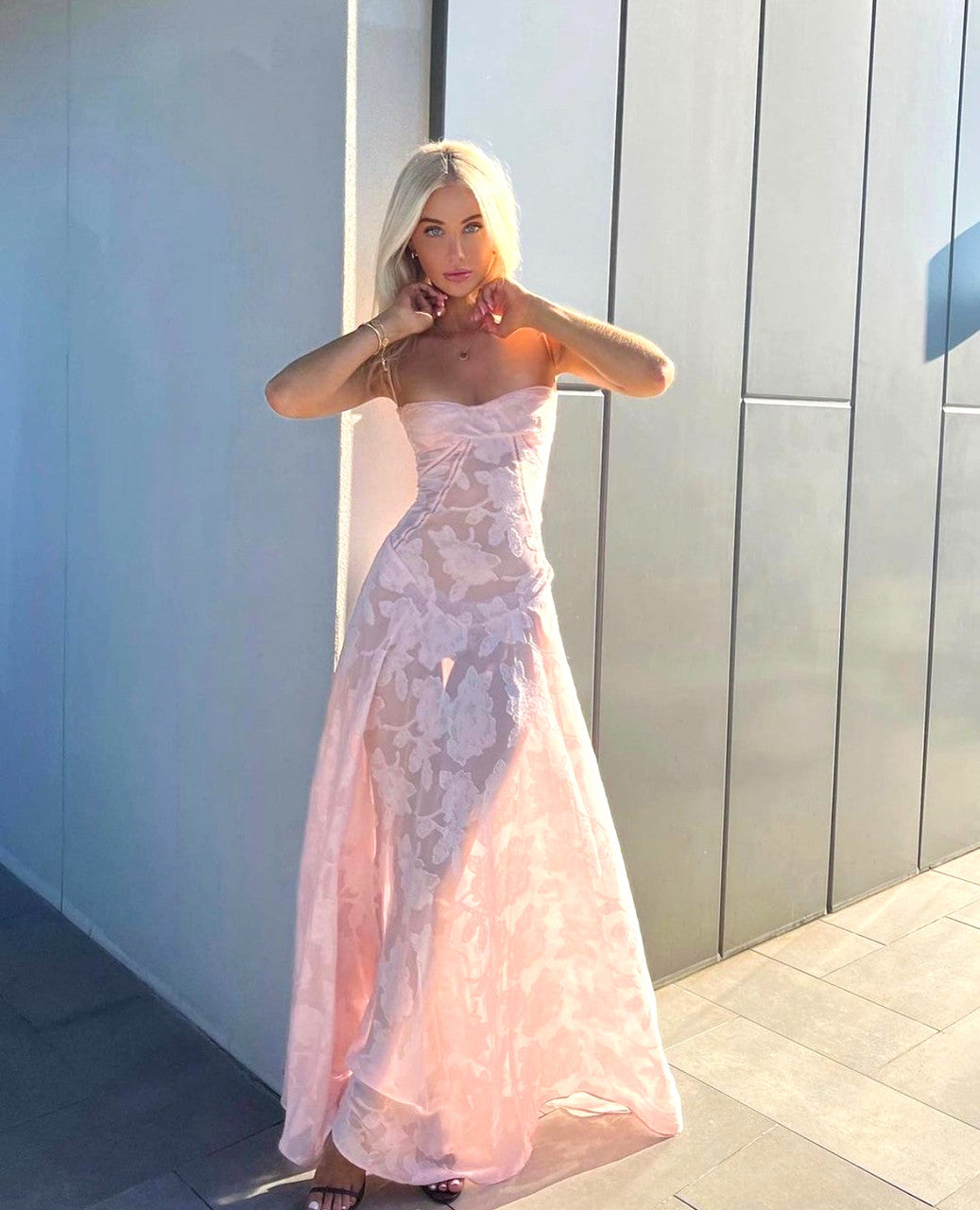 Floral Corset Maxi Dress Pink