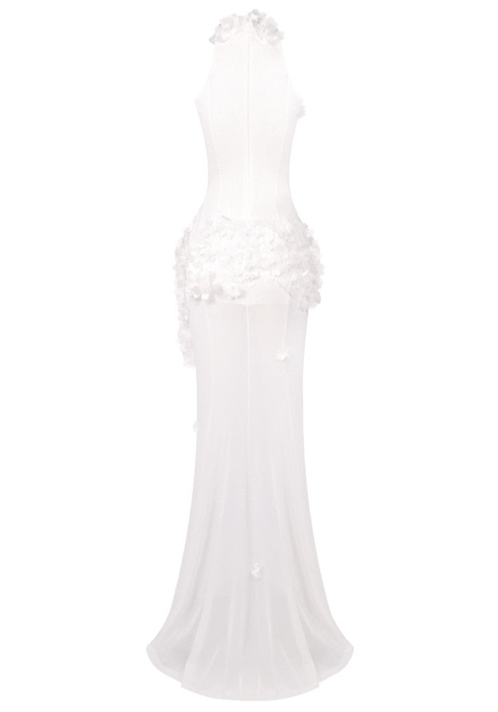 Floral Embellished Maxi Dress White