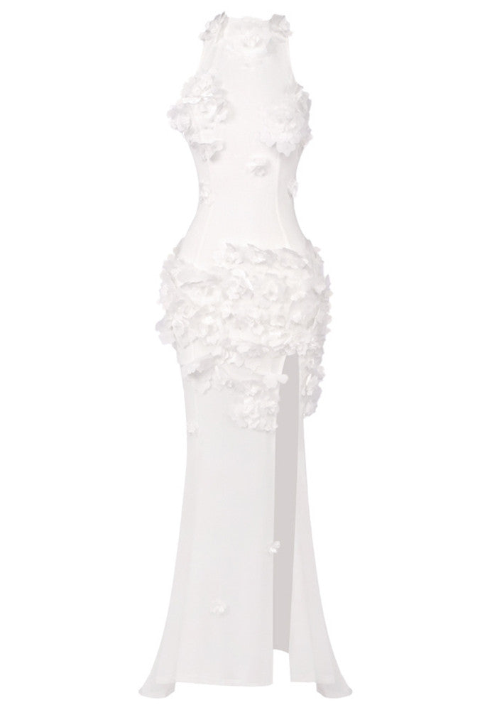 Floral Embellished Maxi Dress White