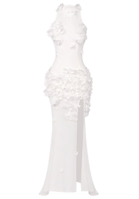 Floral Embellished Maxi Dress White